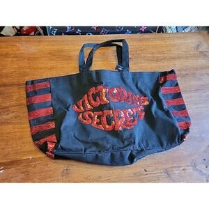 VICTORIA'S SECRET Sequin Black and Red Canvas Tote Bag